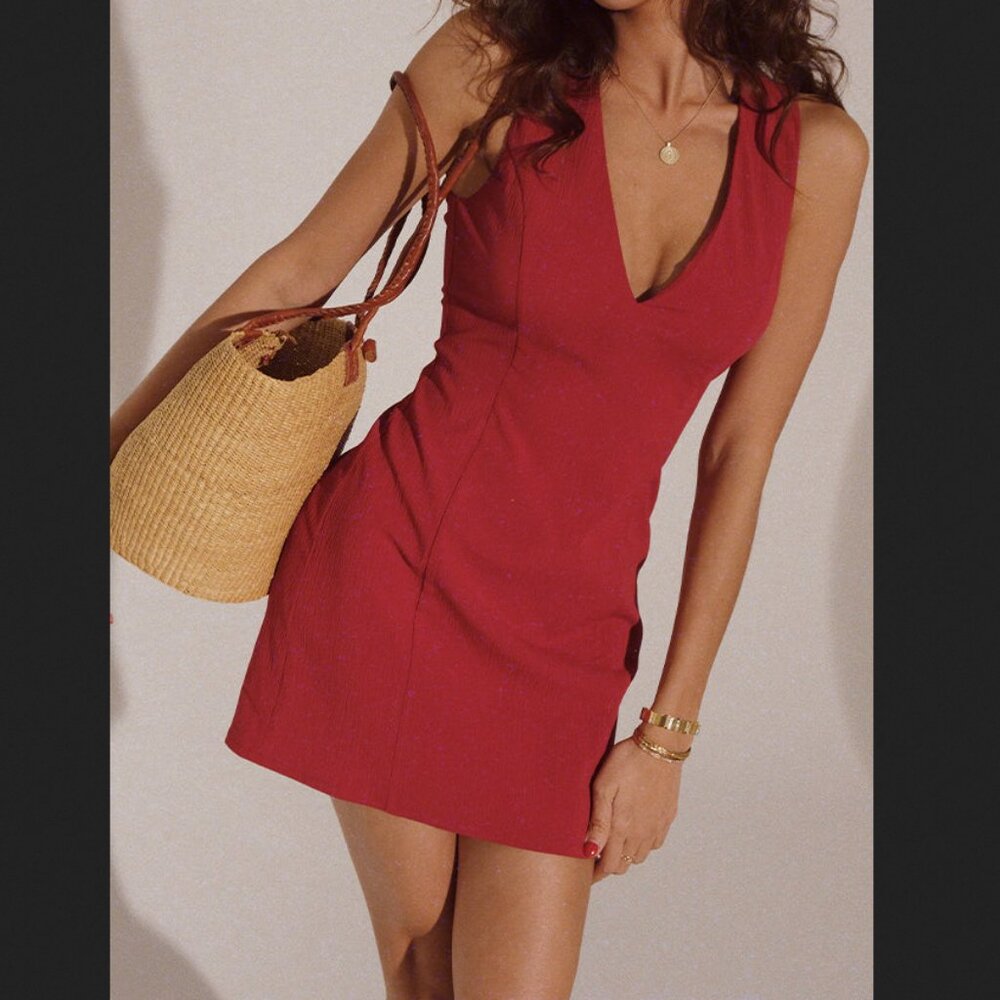 Commense Red V-Neck Mini Dress